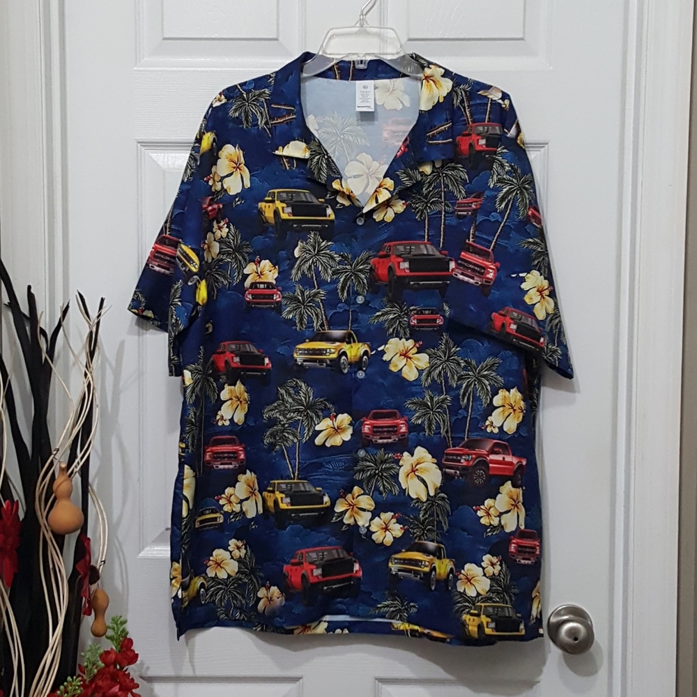 Men Tropical Ford Truck Button Down Size XL